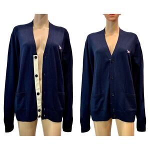 Maison Kitsune Tricolor Fox Navy Wool Cardigan Women L Unisex Paris
